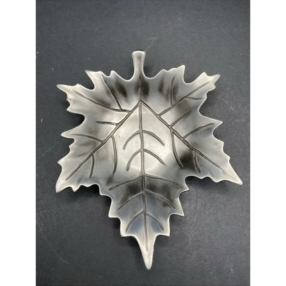 Vintage Silver Maple‎ Leaf Dish Trinket Tray Serving Pewter Set Of Two